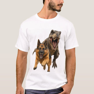 T-shirt för episk kamp mellan hund och dinosaurie