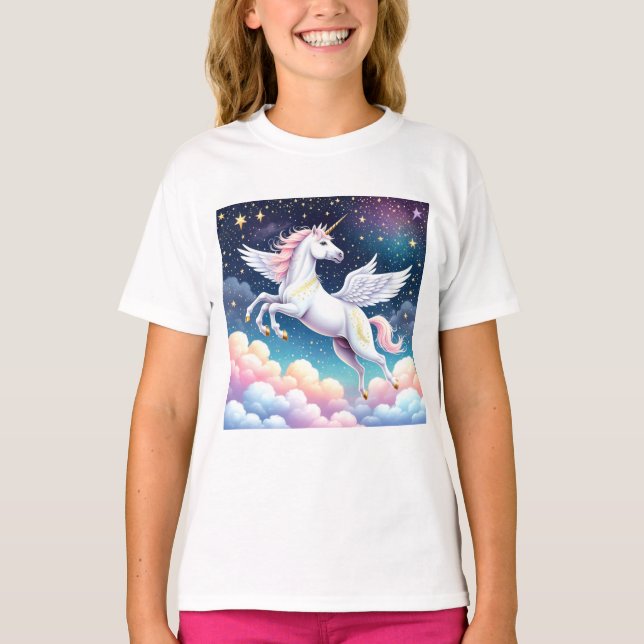 T-shirt för flygande Unicorn-utskrift (Framsida)