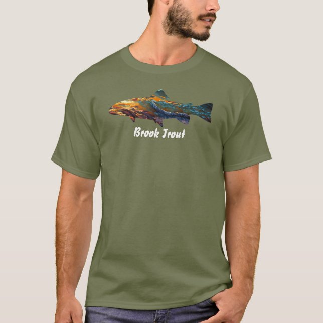 T-Shirt för herrar med Brook Forell Flugfiske (Framsida)