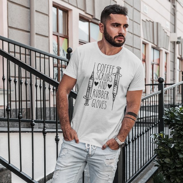 T-shirt för kaffesköljning och gummihandskar (Skapare uppladdad)