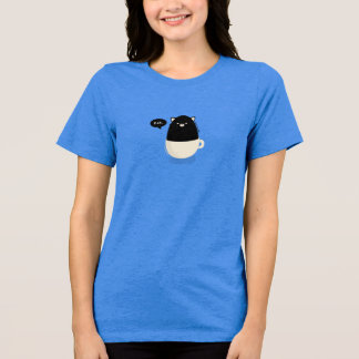 T-Shirt för Kvinnor - Söt Svart Katt i en KaffeKop