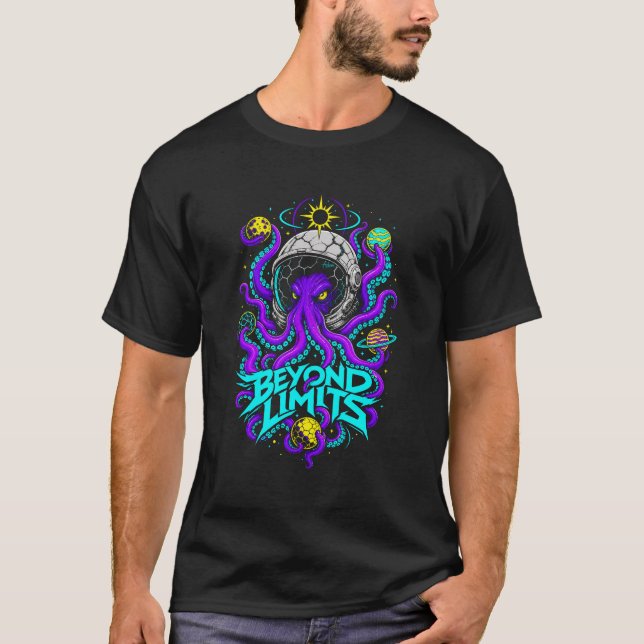 T-shirt för män med grafisk Cosmic Octopus Beyond  (Framsida)