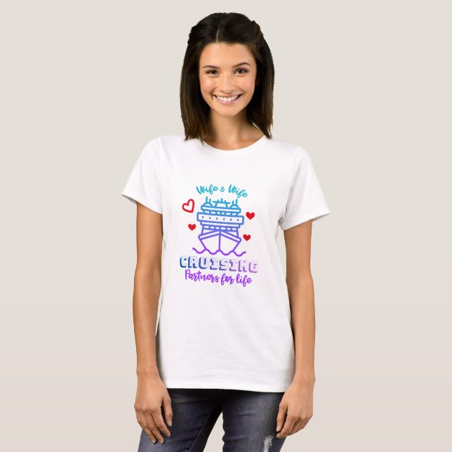 T-shirt för par - Fru & Fru kryssningspartners (Hel framsida)