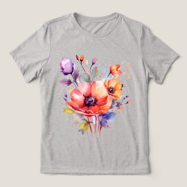 T-shirt för vattenfärgspapper är en känslig blommi (Design Framsida)
