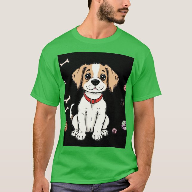 T-shirt för vit hund grönt (Framsida)