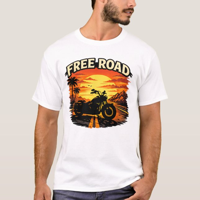 T-shirt Free Road for biker motorcycle (Framsida)