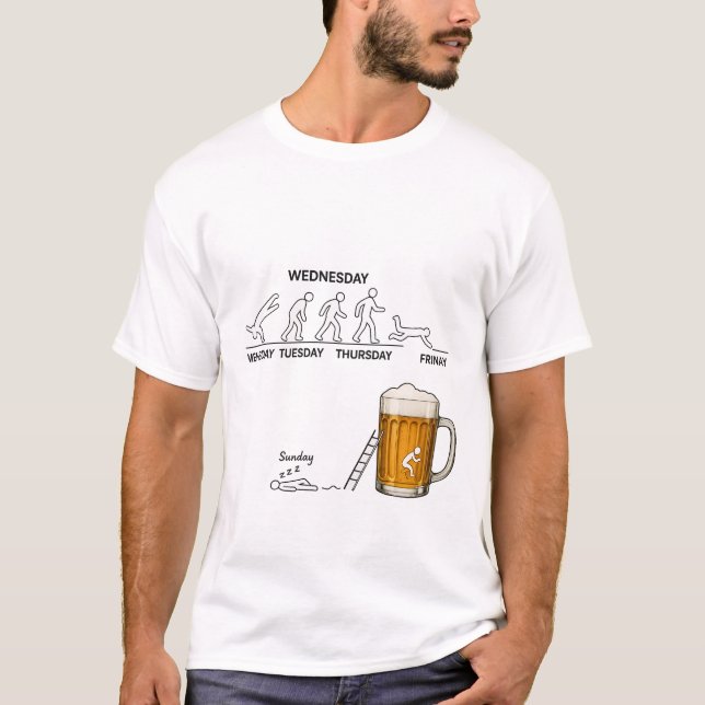 T-Shirt Funny Workweek Evolution Beer (Framsida)
