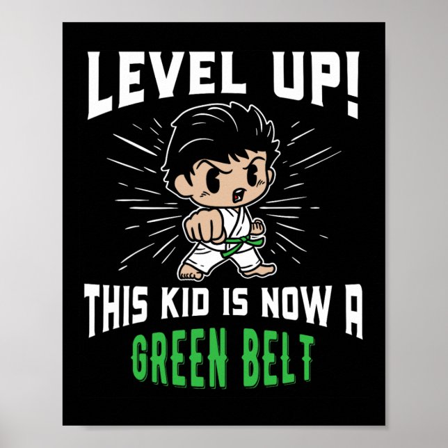 T-shirt-gåvor för barn karateuniform grönt bälte u poster (Framsidan)