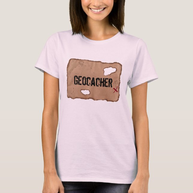 T-Shirt: Geocacher (Treasure Karta). Rosa T Shirt (Framsida)