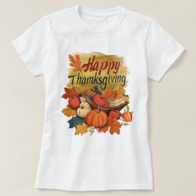T-Shirt glad tacksägelsedag gyllene  (Design framsida)