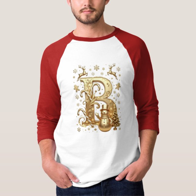 T-Shirt Gold Letter B Luxury Snowman Raglan 3/4 (Framsida)