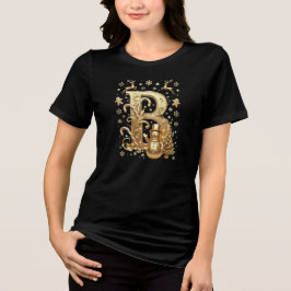 T-Shirt Gold Letter B Luxury Snowman Tri-blend