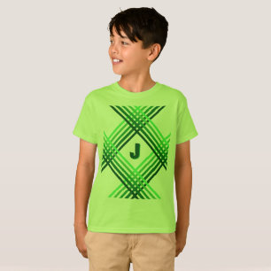 T-Shirt - Gröna Ränder Korsade med Initial