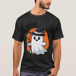 T-Shirt Halloween Ghost med WItches Broom