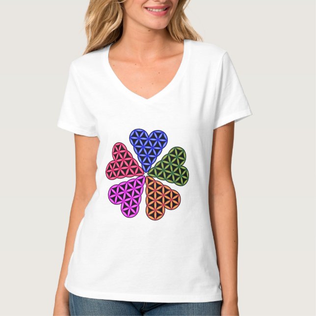 T-Shirt - 'Heart of Life x5', 3D, Colorful. (Framsida)