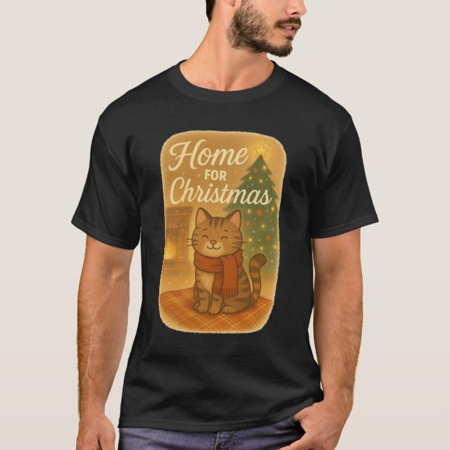 T-Shirt Home for Christmas (Cat in Scarf) (Framsida)