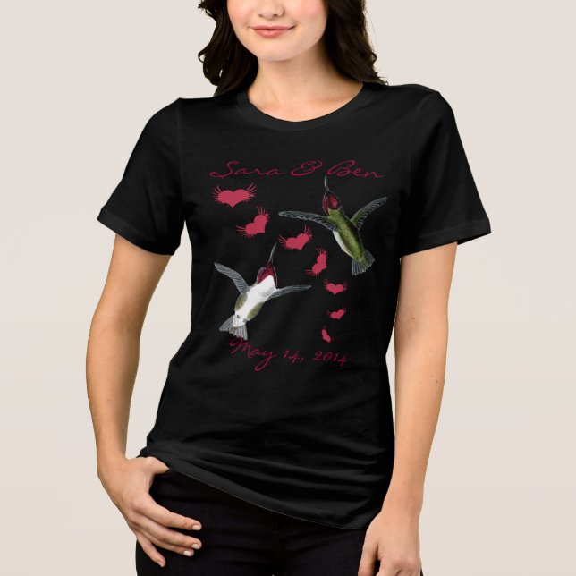 T-shirt Humming Birds & Grunge Hearts (Framsida)