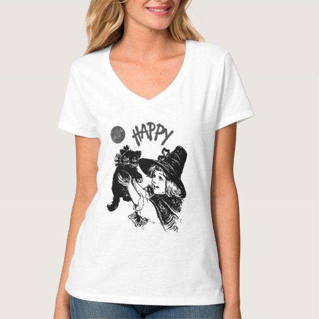T-shirt i grunge-design flicka med katt (Framsida)