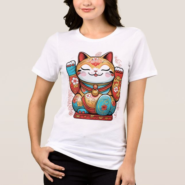 T-Shirt Japansk Lucky Cat (Maneki-neko) – Symbol (Framsida)