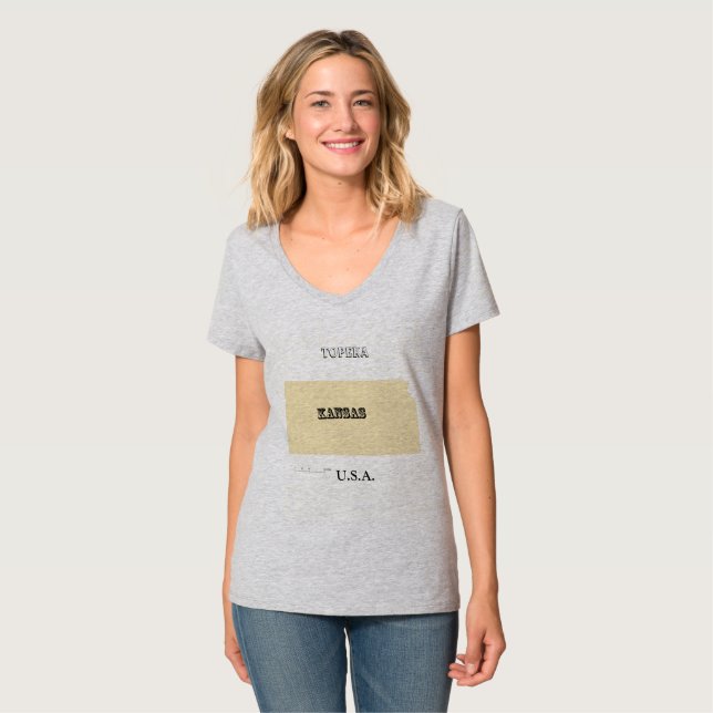 T-shirt - Kansas Karta med City (Hel framsida)