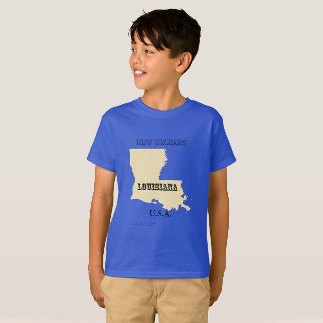 T-shirt - Louisiana Karta med City (Hel framsida)