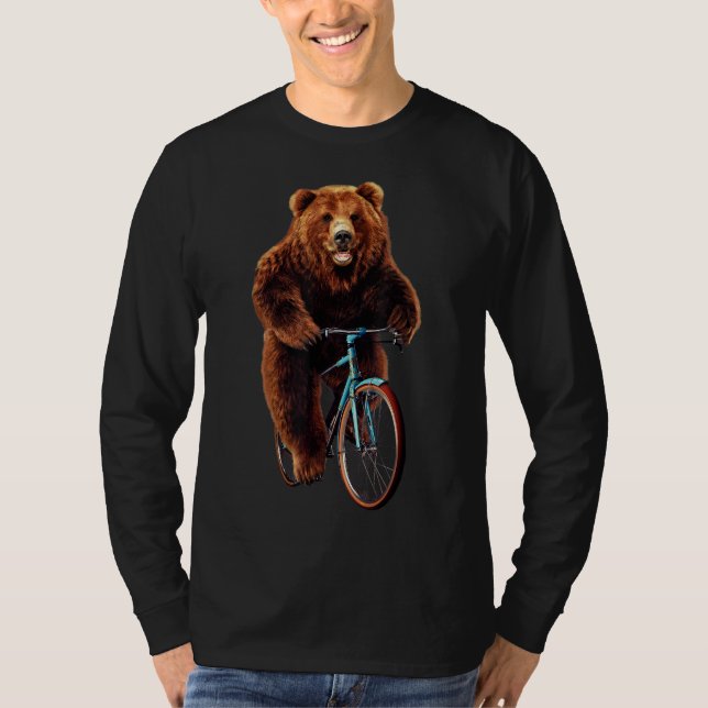 T-Shirt - Lycklig Grizzly Bear Cycling Mountain Bi (Framsida)
