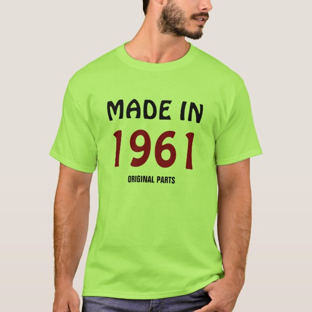 T-shirt-mall tillverkad 1961, originaldelar tee (Framsida)