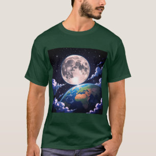 T-Shirt "Måne Och Planet Jorden"