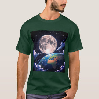 T-Shirt "Måne Och Planet Jorden"
