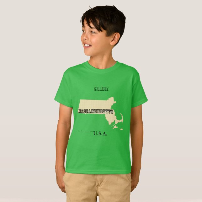 T-shirt - Massachusetts Karta med City (Hel framsida)