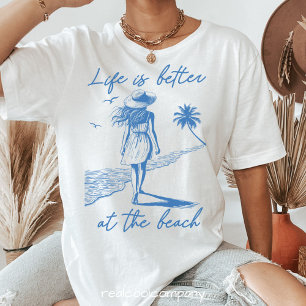 T-Shirt med akvarellkonst för lugna strandpromenad