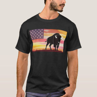 T-shirt med bison-tryck på amerikansk flagga