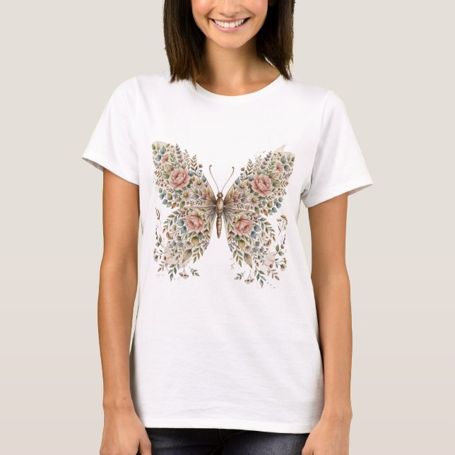 T-shirt med blomma fjäril design (Framsida)