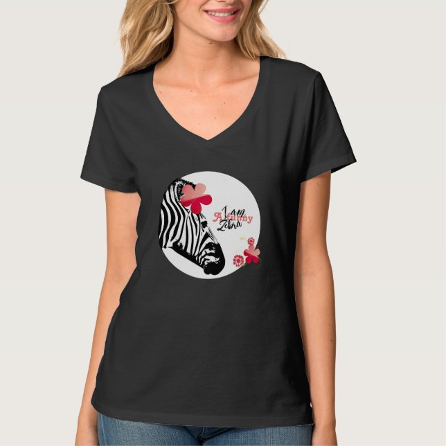 T-Shirt med Blomstrande Rolig Zebra (Framsida)