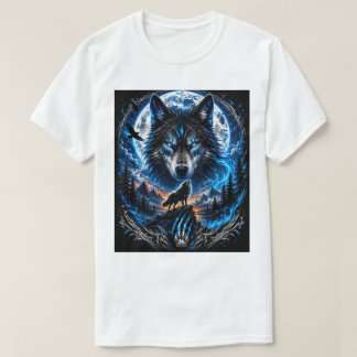 T-shirt med Blue Wolf Moon Fantasy Art