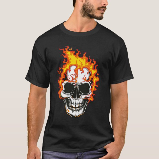 T-shirt med brinnande eldskelett (Framsida)