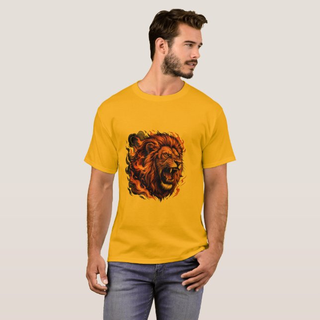 T-shirt med brüllande lejon – Kraftfull grafisk de (Hel framsida)