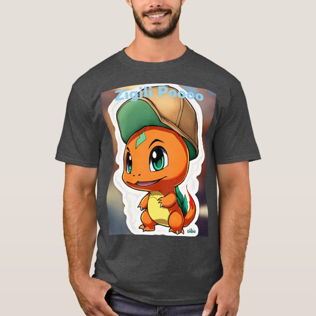 T-shirt med chibi-stil Charmander med ljusgr (Framsida)