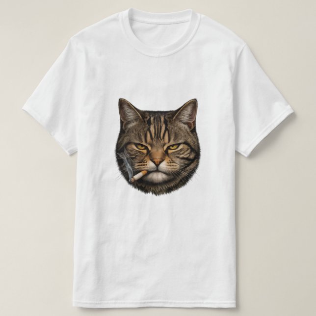 T-shirt med cool leende katt med cigarett (Design framsida)