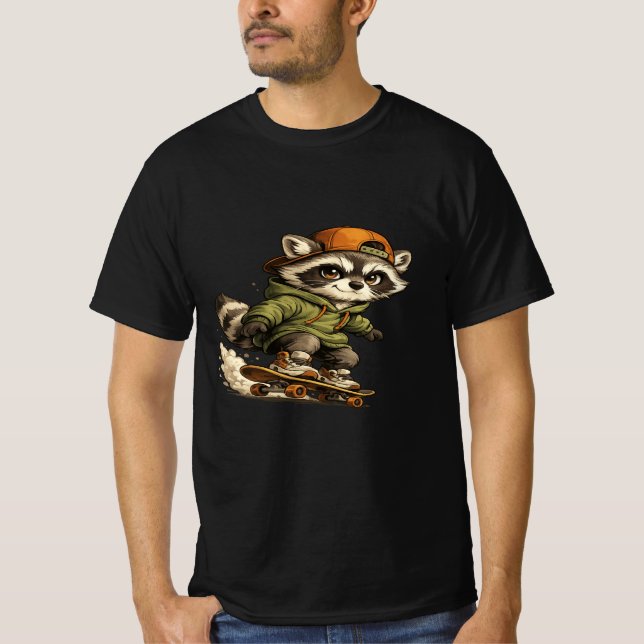 T-shirt med cool raccoongrafik från Skateboard-mär (Framsida)