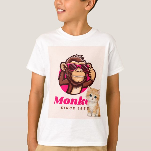 T-shirt med design av katt och apa (Framsida)