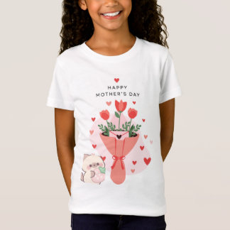 T-shirt med design av katt och blommor