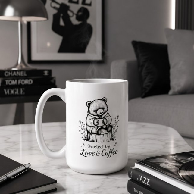 T-Shirt med 'Drivs av kärlek och kaffe' och rolig  Kaffemugg (Fueled by Love and Coffee for Dad or stepdad)