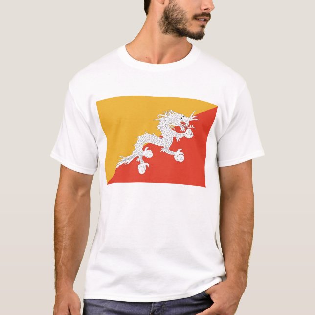 T Shirt med Flagga av Bhutan (Framsida)