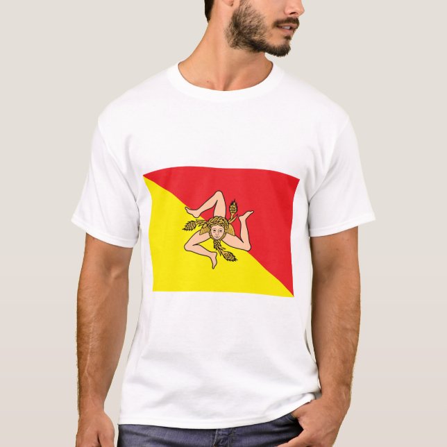 T Shirt med Flagga av Sicilien, Italien (Framsida)