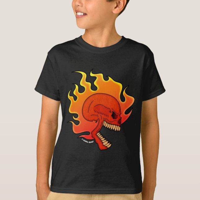 T-shirt med flammande skalle (Framsida)