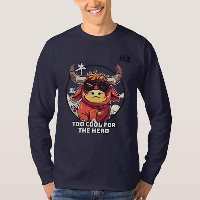 T-shirt med flytande Tecknad, Ox-tecken (Framsida)