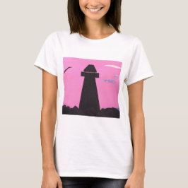 T-shirt med fyr Silhouette vid Sunset