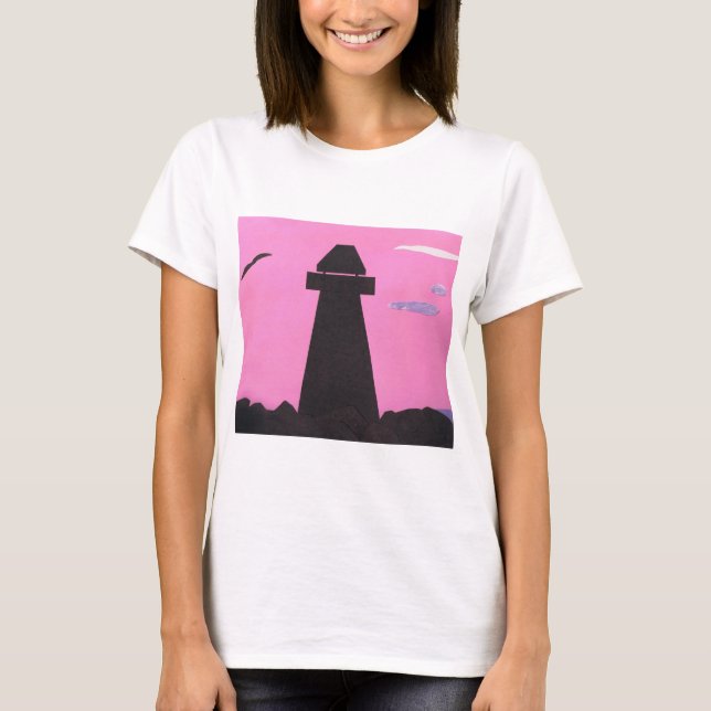 T-shirt med fyr Silhouette vid Sunset (Framsida)