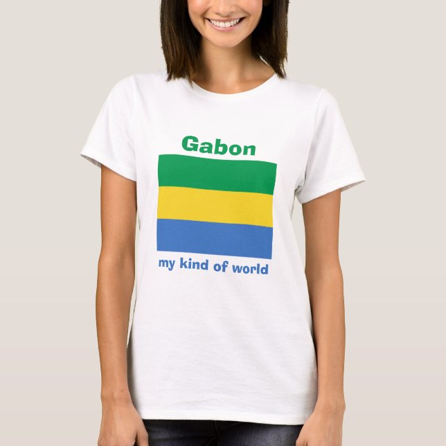 T-shirt med Gabons flagga + karta + text (Framsida)